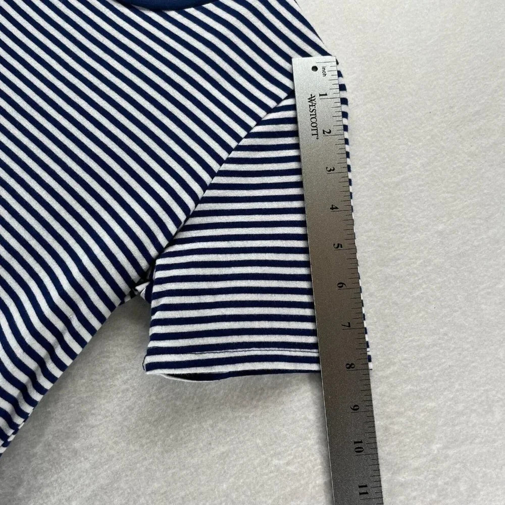 Ella Moss Top Women Size S Striped Crewneck Short Sleeve Jersey Cotton Blue - Picture 10 of 10